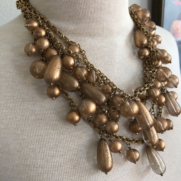 Vintage J.Crew Painted Gold Beaded Necklace - Picture 4 of 8